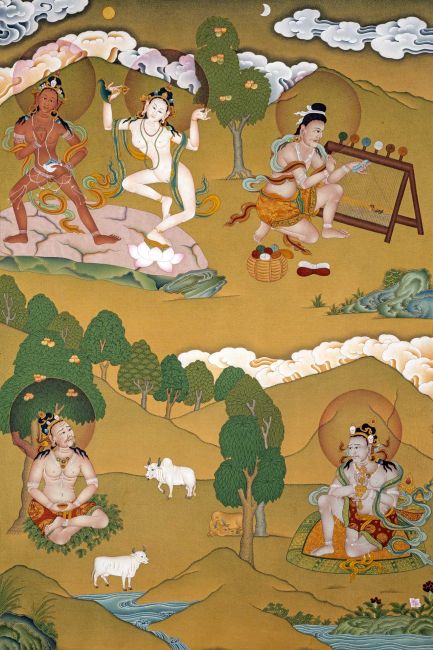 左上：美卡拉(左)噶納卡拉(右)。左下：郭拉洽。右上：丹帝巴。右下：布達利巴。